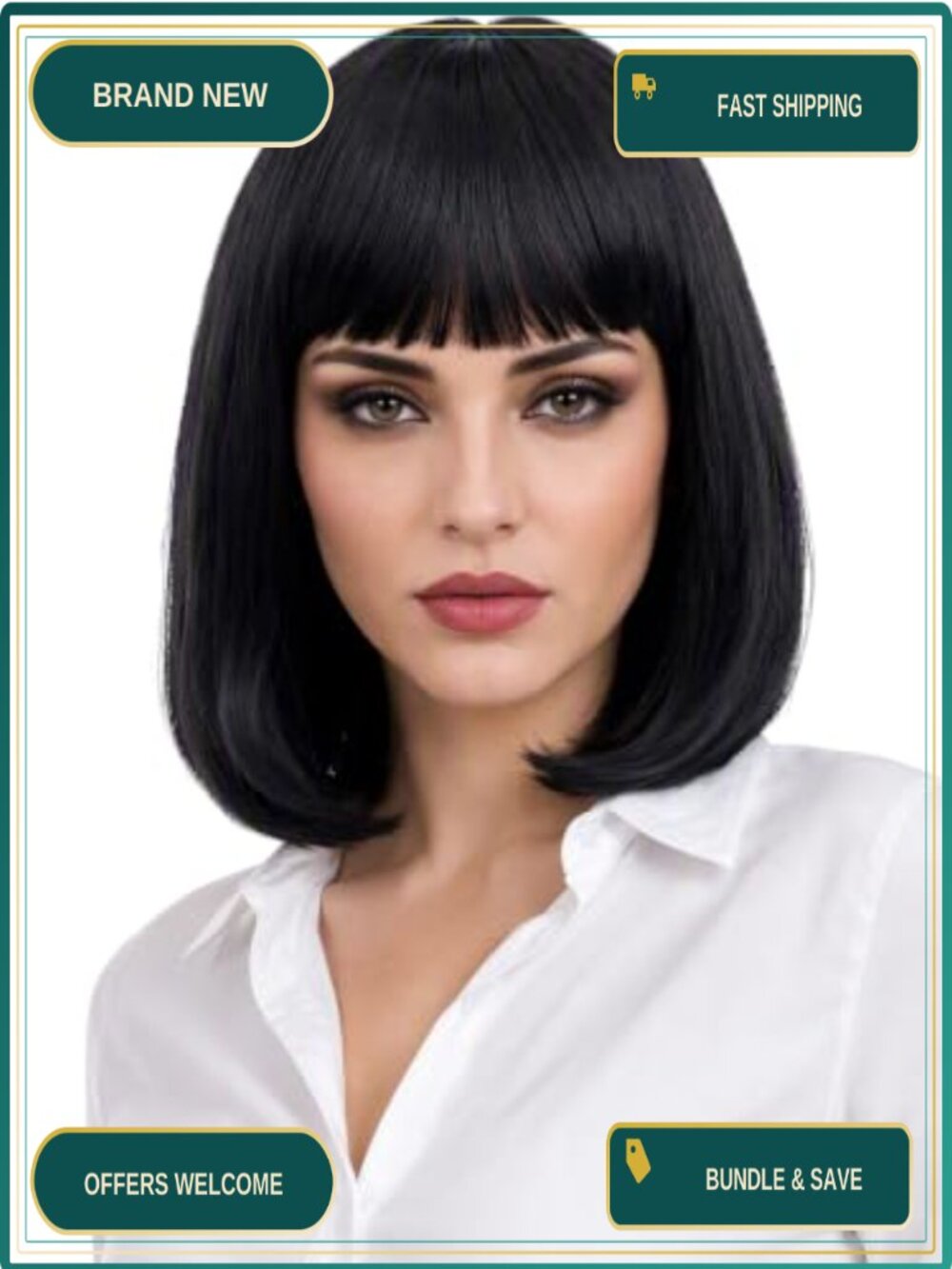 Heat Resistant Synthetic Bob Wig with Bangs for Cosplay Costume